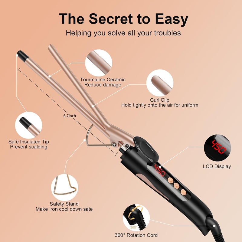 MELYDO 1/2 Inch Curling Iron for Short Hair & Long Hair, Half Inch Tourmaline Ceramic Curling Iron with Auto Shut-Off, Dual Voltage Small Barrel Curling Tongs Wand for Travel, Glove Include - Image 5